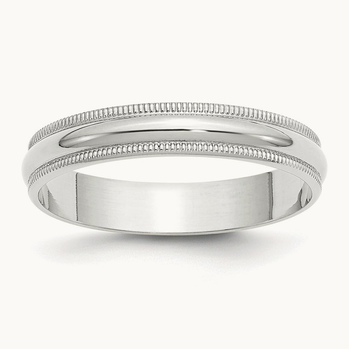 Lightweight Milgrain Half Round Band, 4mm, 10K White Gold
