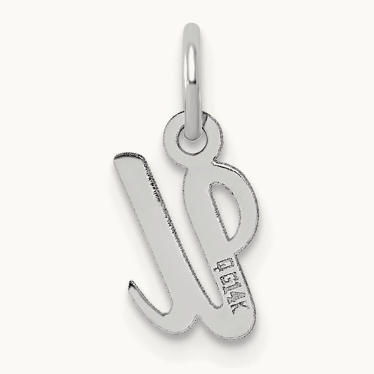 Small Script Letter U Initial Charm, 14K White Gold
