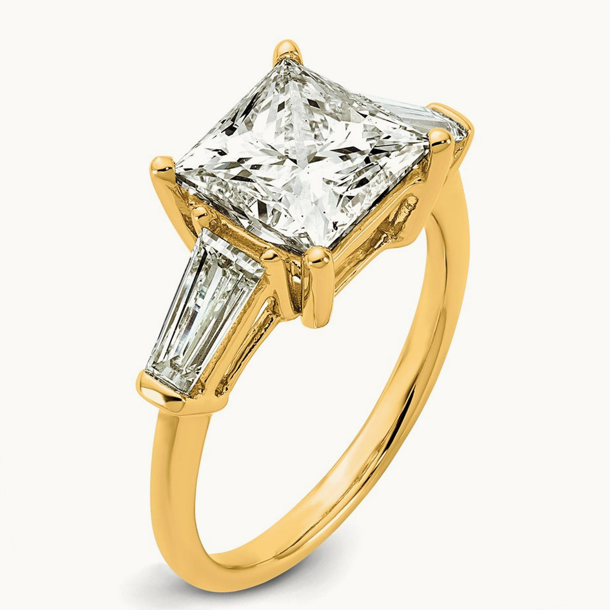 Princess & Baguette Engagement Ring — 14K Yellow Gold, 3 3/4 ct, 7