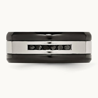 Polished Black IP-plated Black Diamond Band — photo set