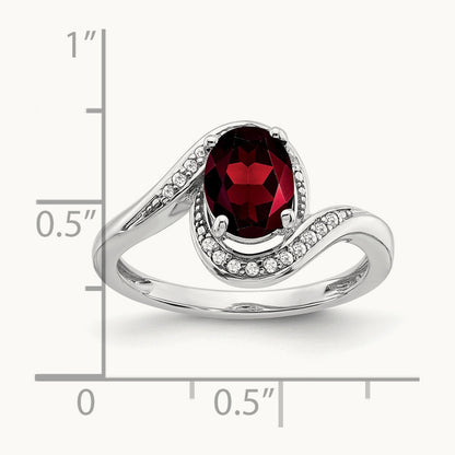 Oval Garnet and Diamond Bypass Ring, 14K White Gold