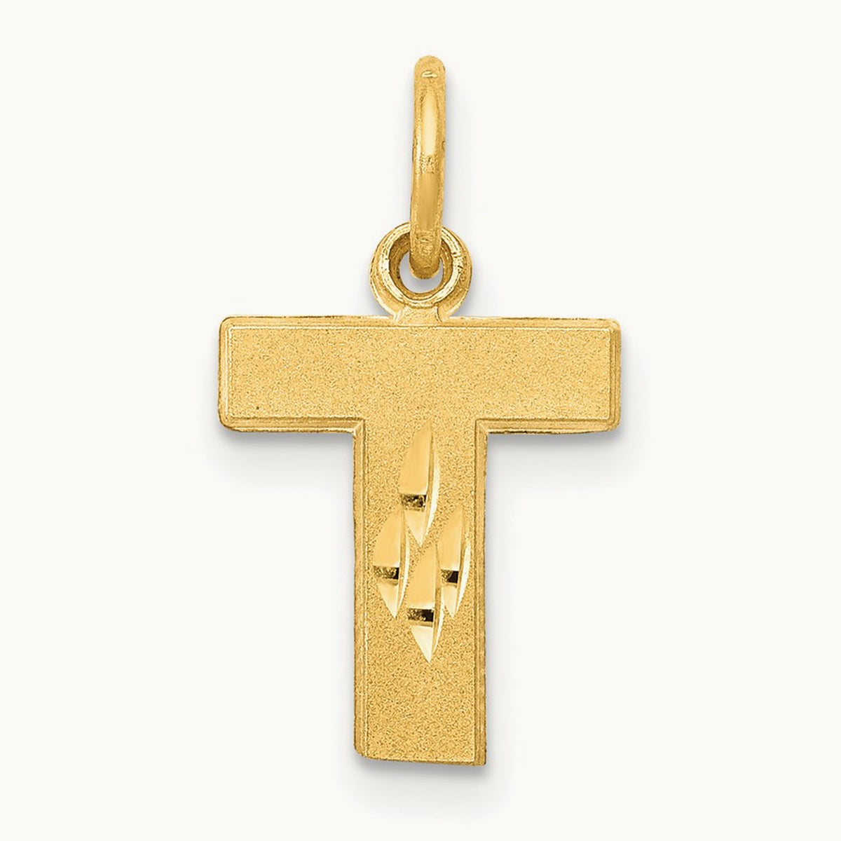 Satin Diamond-cut Initial Charm — 14K Yellow Gold, T
