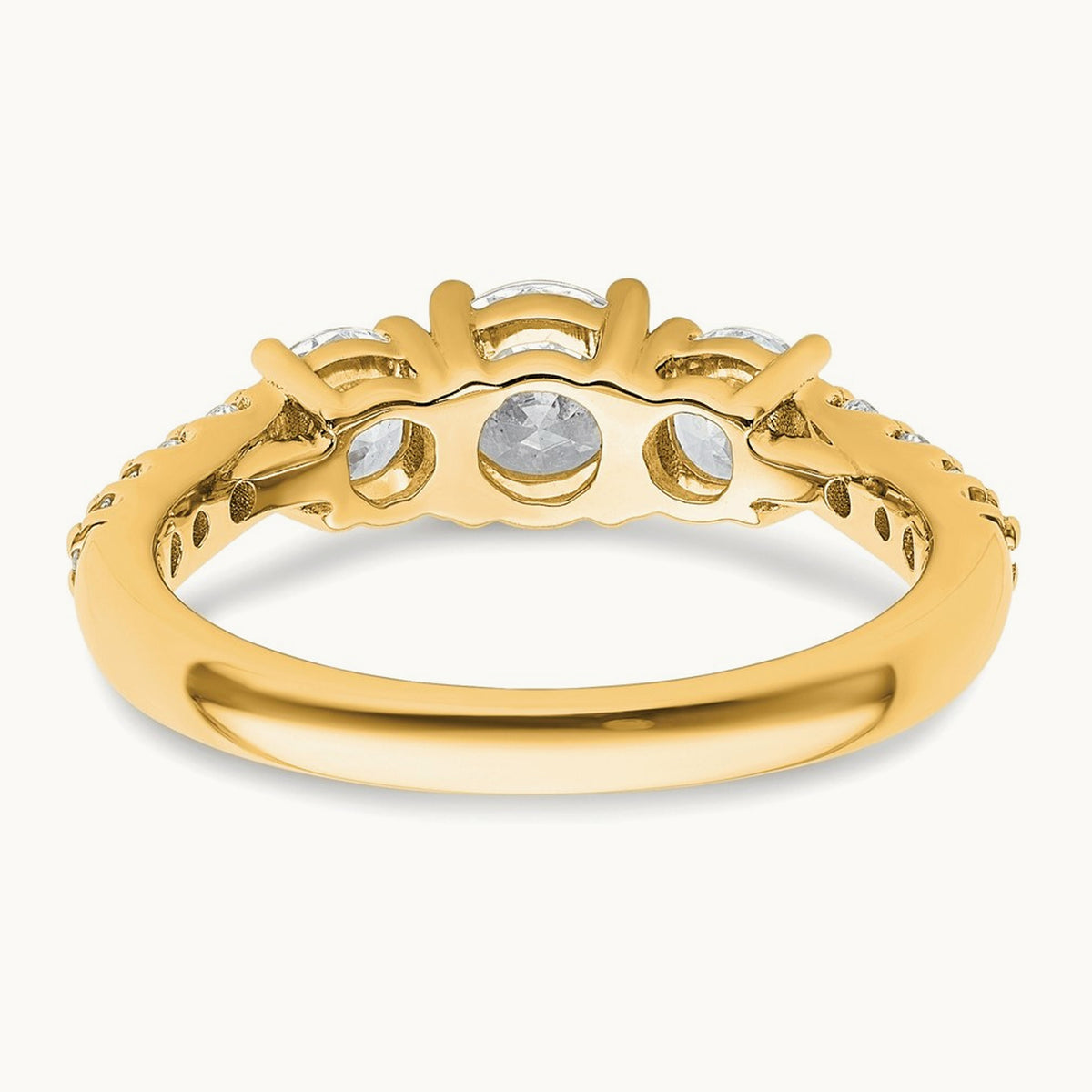 Round Semi-Mount 3 Stone Engagement Ring, 0.75-1.50 ct tw Lab-Grown Diamond — 1 1/2 ct · VS (Best), 14K Yellow Gold, 7