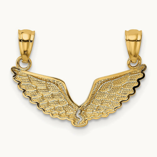 Polished 2 Piece Break Apart Angel Wings Pendants, 14K