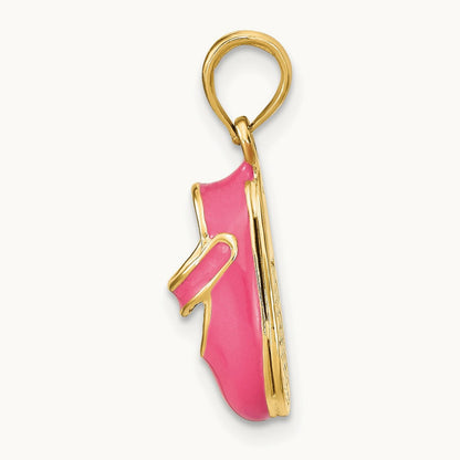 w/ Pink Enamel 3-D Baby Shoe Charm, 14K