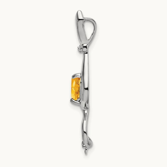 Citrine and Diamond Cat Pendant — 14K White Gold