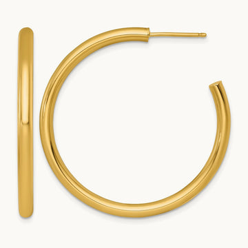3.0 x Polished Post Hoop Earrings, 40mm, 14K