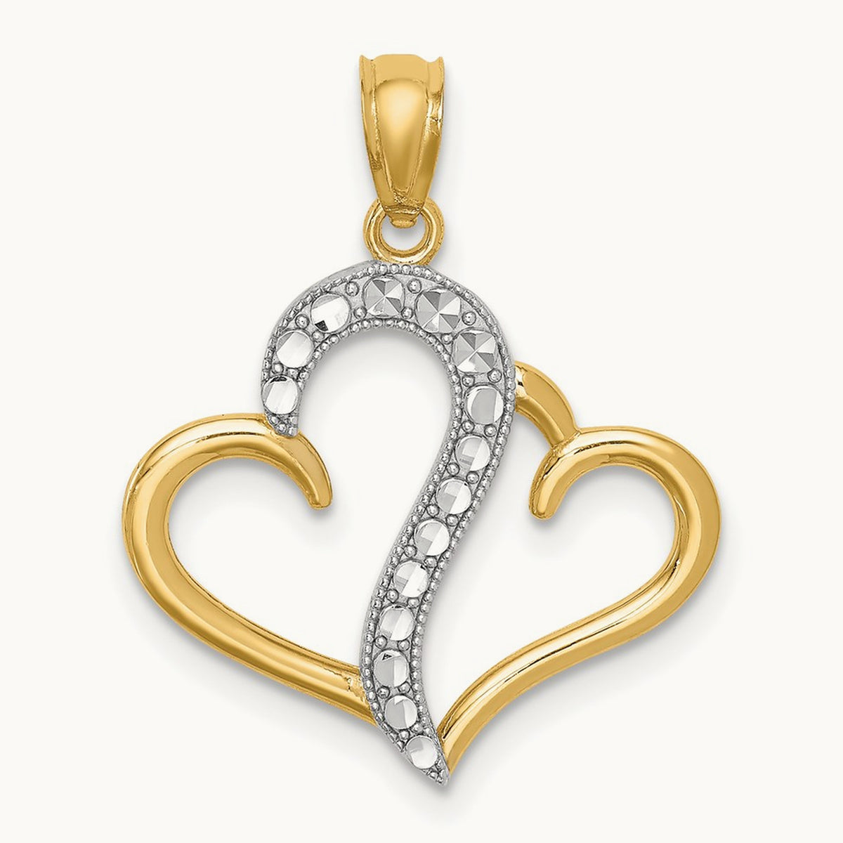 Polished Double Heart Pendant, 14K with White Rhodium