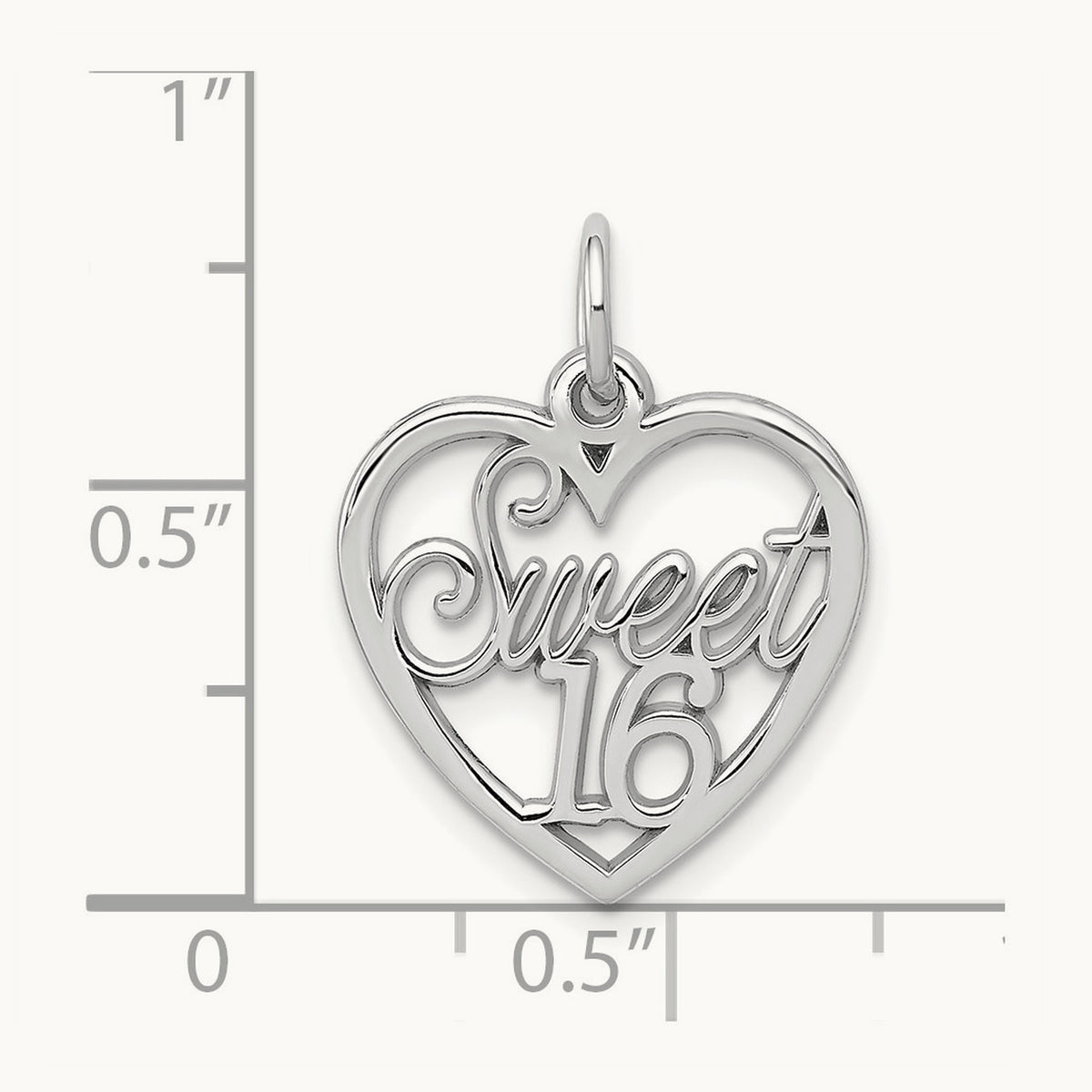 SWEET 16 Heart Charm, 14K White Gold