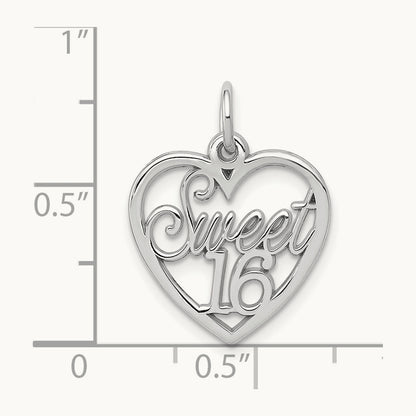 SWEET 16 Heart Charm, 14K White Gold