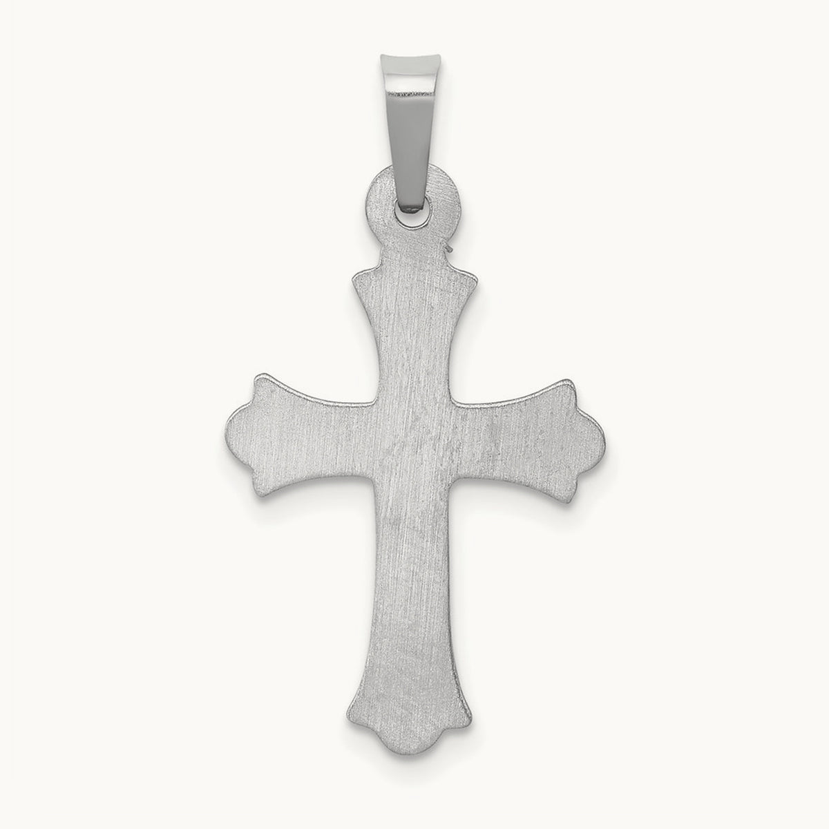 Textured and Polished Fleur de lis Cross Pendant — 14K White Gold