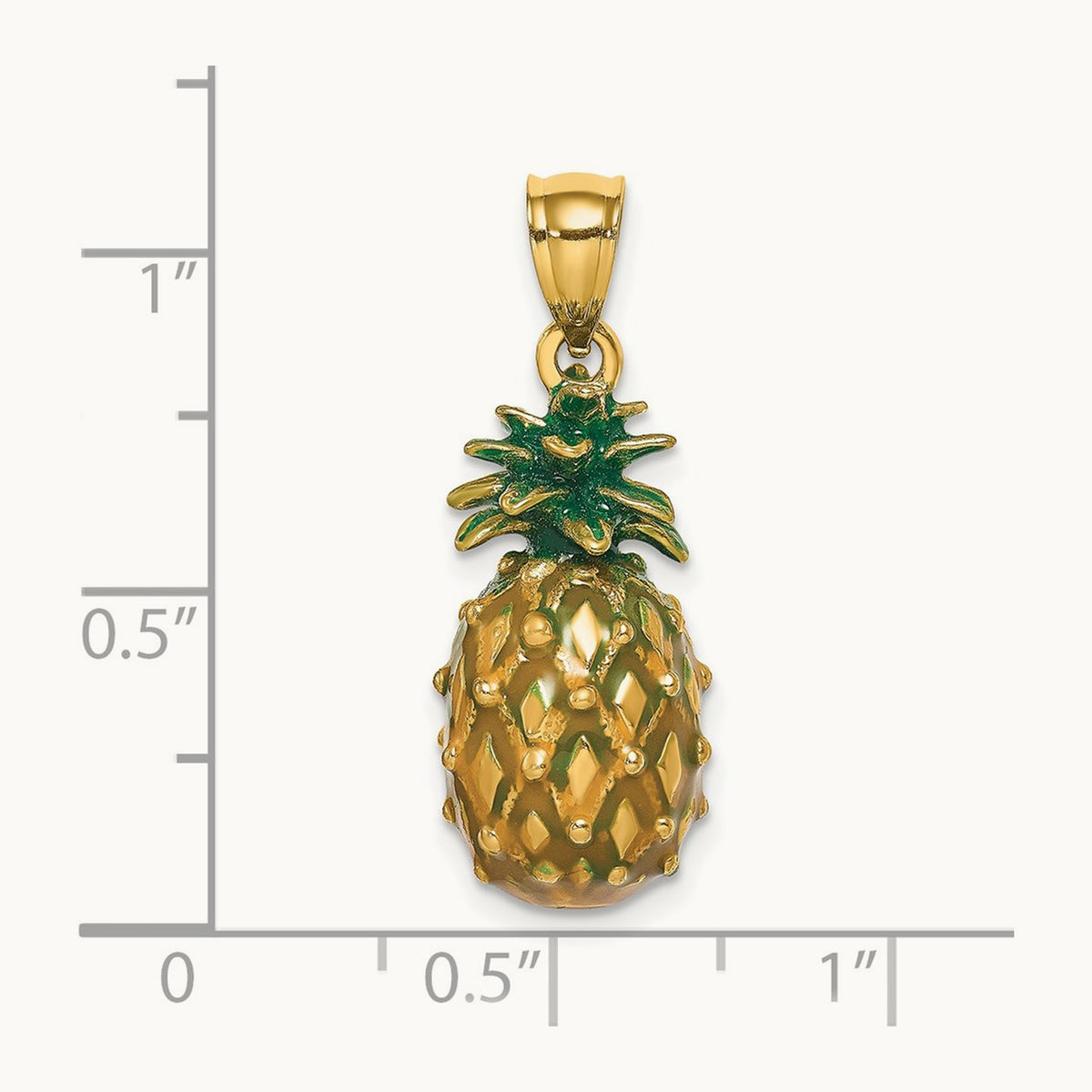 Enamel and Polished 3-D Pineapple Charm, 14K