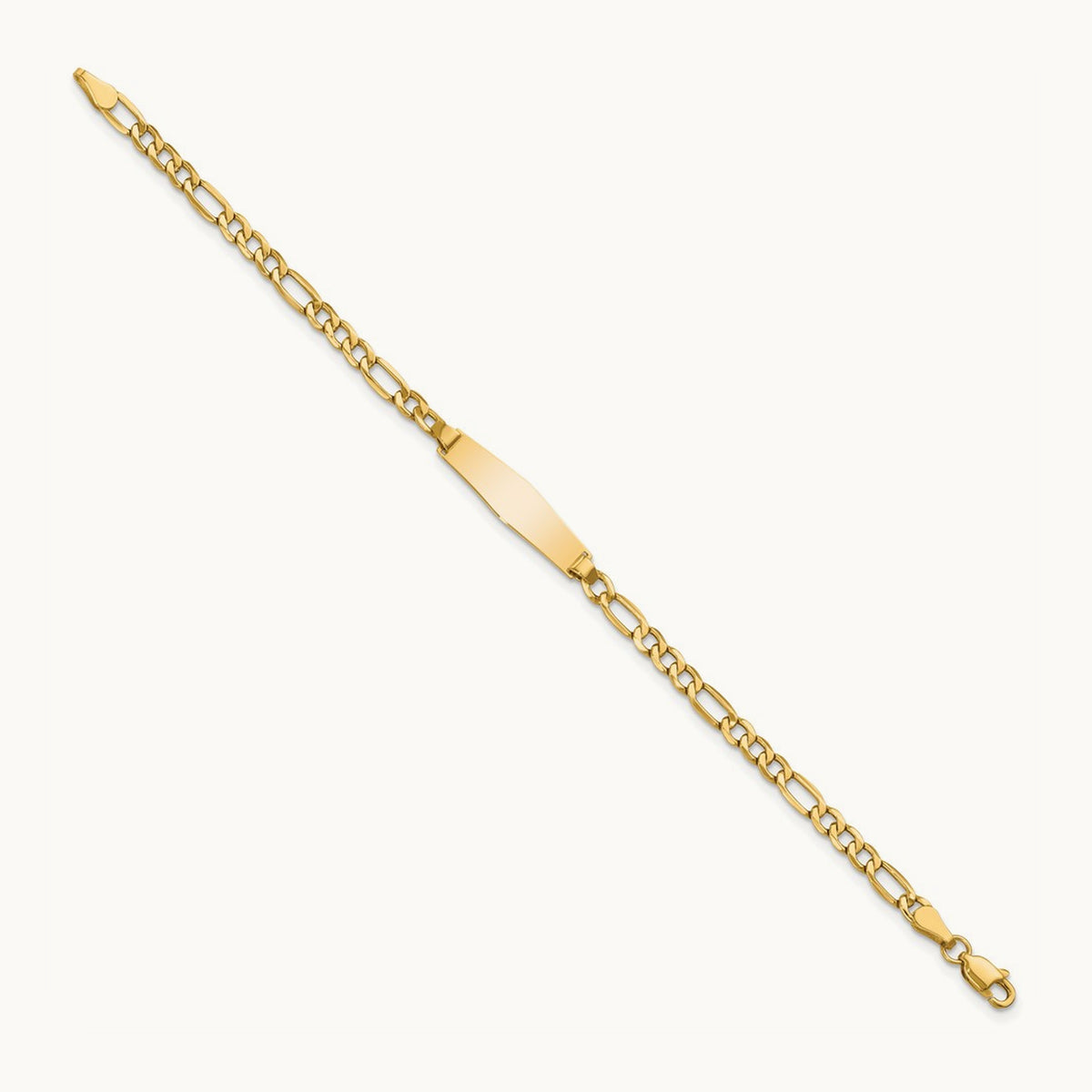 Semi-Solid Soft Diamond Shape Figaro Link ID Bracelet, 14K