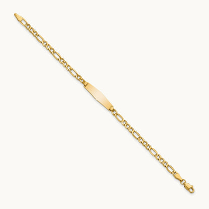 Semi-Solid Soft Diamond Shape Figaro Link ID Bracelet, 14K