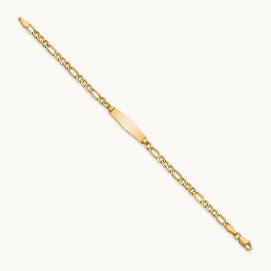 Semi-Solid Soft Diamond Shape Figaro Link ID Bracelet, 14K