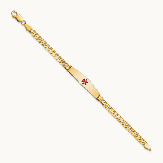 Medical Soft Diamond Shape Red Enamel Curb Link ID Bracelet, 14K