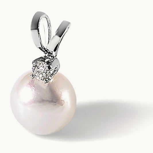 6- Round White Akoya Pearl and .03ct Diamond Pendant, 7mm, 14K White