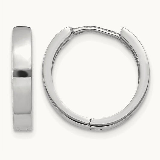 Round Hinged Hoop Earrings, 14K White Gold