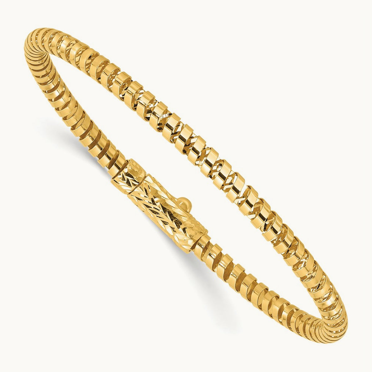 Polished and Diamond-cut Fancy Spiral Bangle, 14K