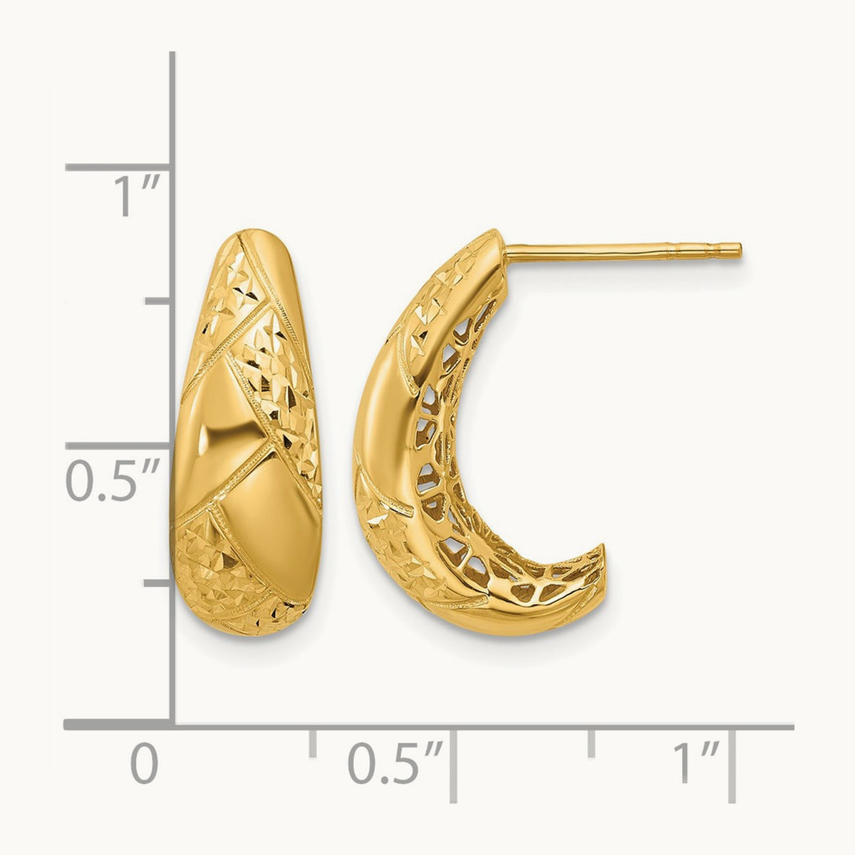 Polished and Diamond-cut J-Hoop Earrings — Leslie's — photo set