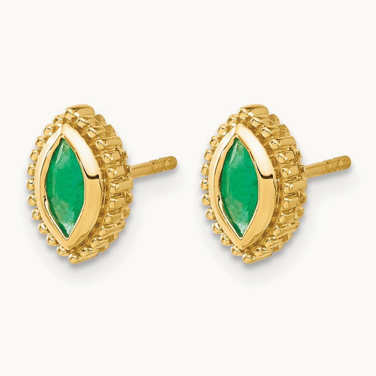 Marquise Emerald Post Earrings — 14K Yellow Gold