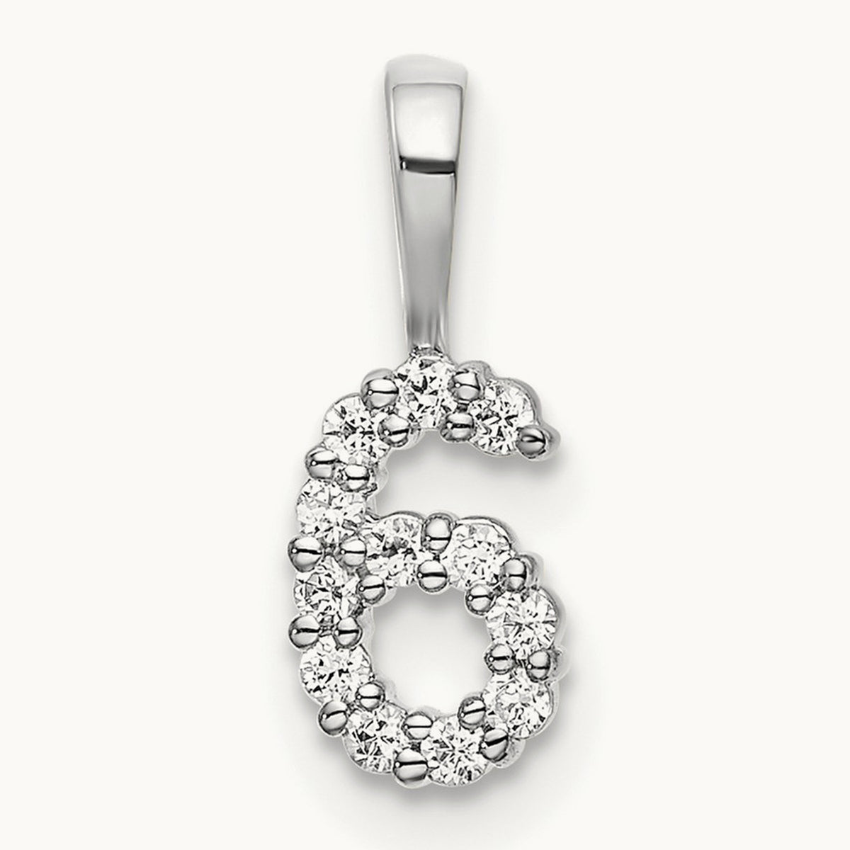 Diamond Number 6 Pendant — 14K White Gold, 12.85mm