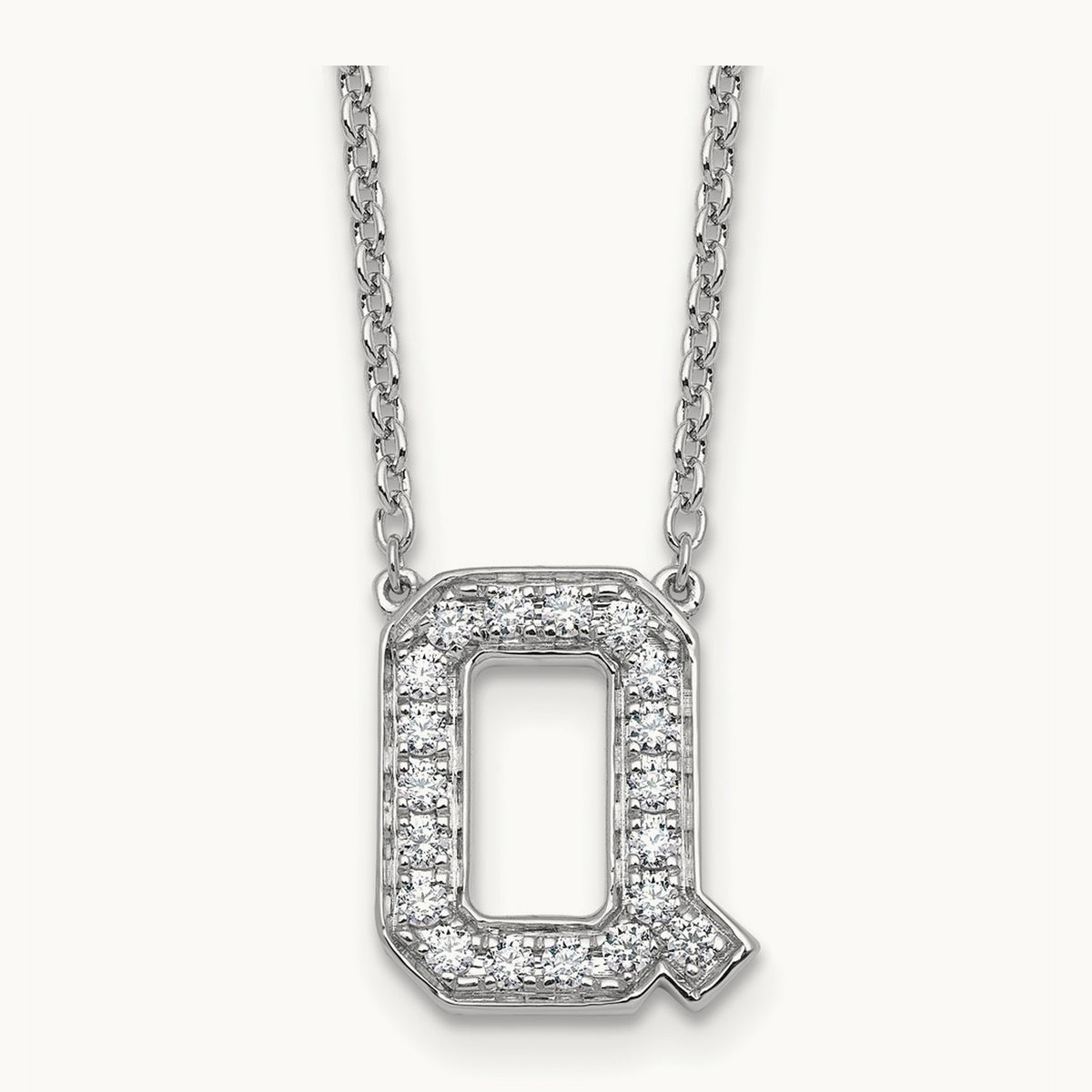 Initial Necklace — 14K White Gold, Q, 3/8 ct