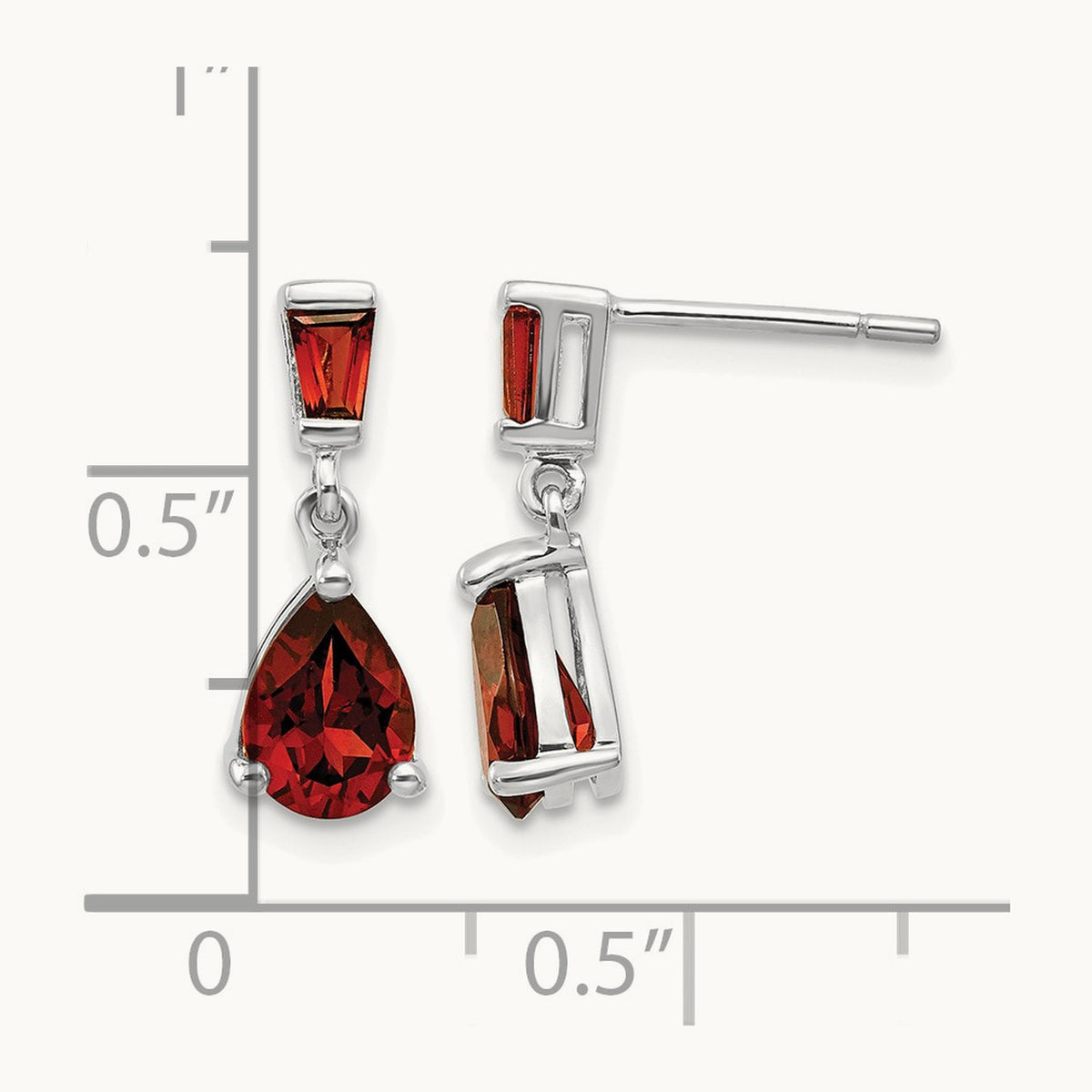 Garnet Dangle Post Earrings — 14K White Gold