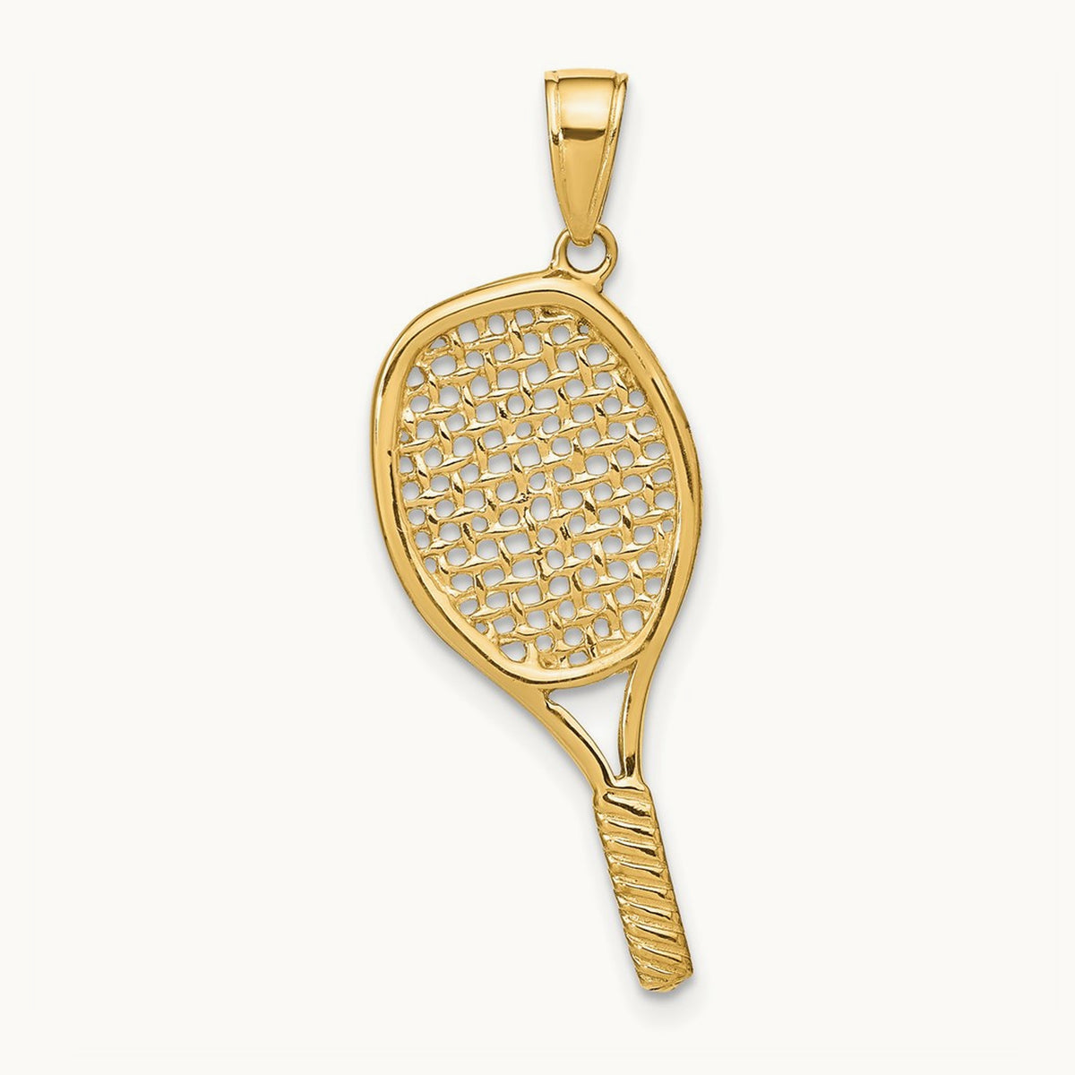 Solid Polished 3-D Tennis Racquet Pendant, 14K