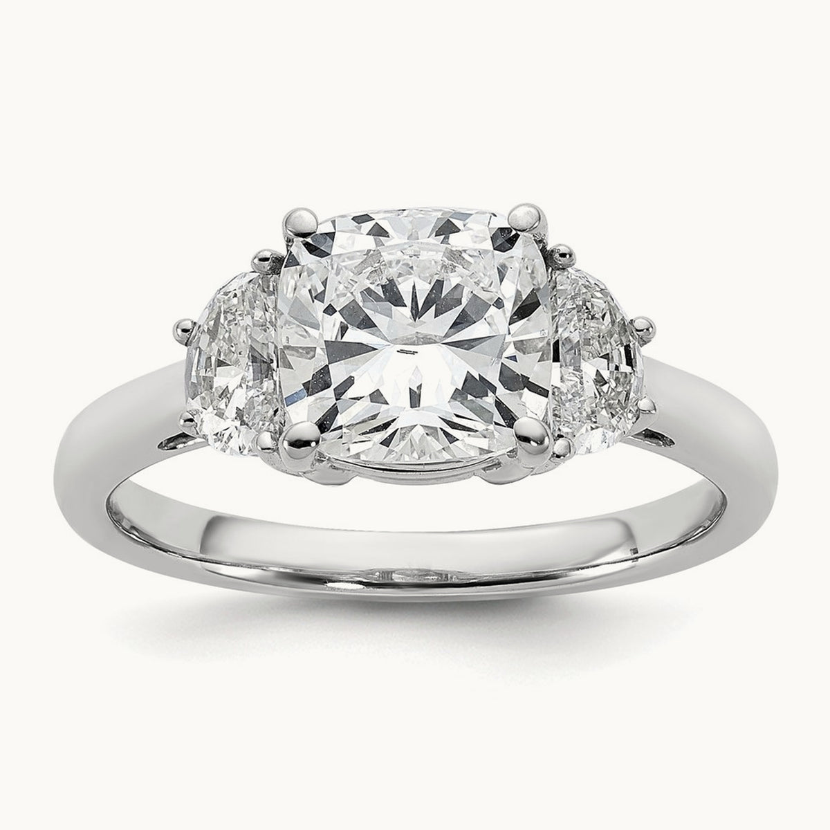 1/2ct Lab Grown Dia VS/SI+ G+ Half Moon&2ct Cushion Semi Eng Ring, 14K White Gold