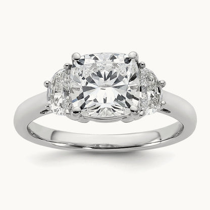 1/2ct Lab Grown Dia VS/SI+ G+ Half Moon&2ct Cushion Semi Eng Ring, 14K White Gold