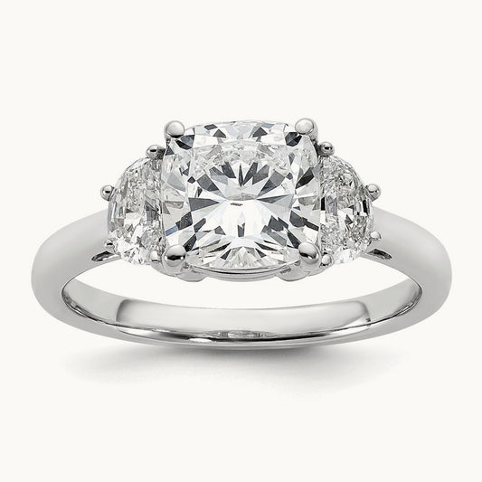 1/2ct Lab Grown Dia VS/SI+ G+ Half Moon&2ct Cushion Semi Eng Ring, 14K White Gold