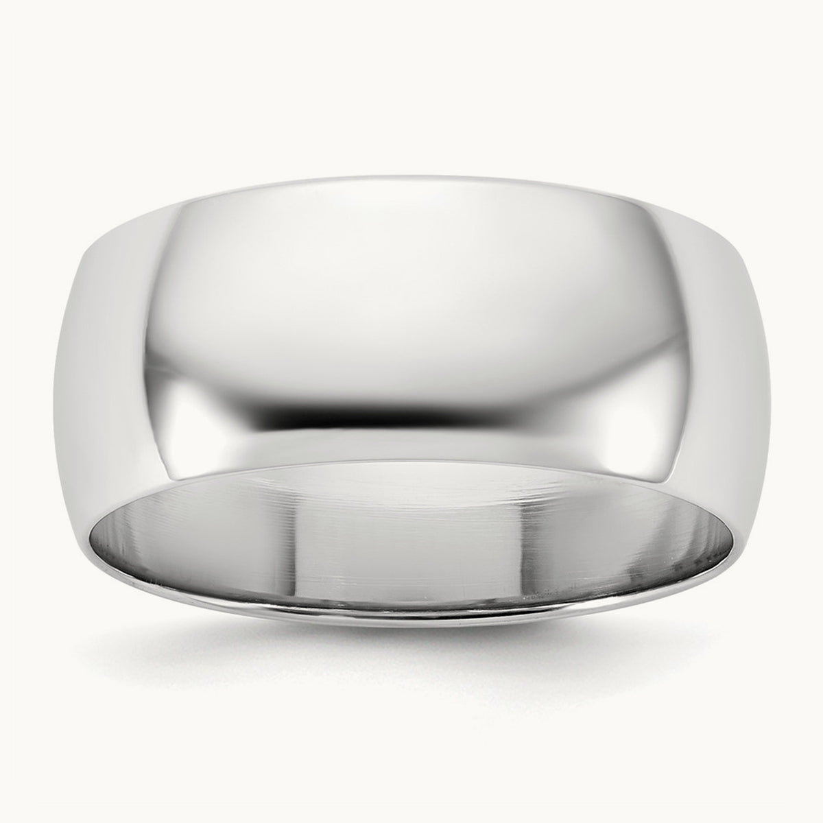 Half Round Band, 8mm, 10K White Gold