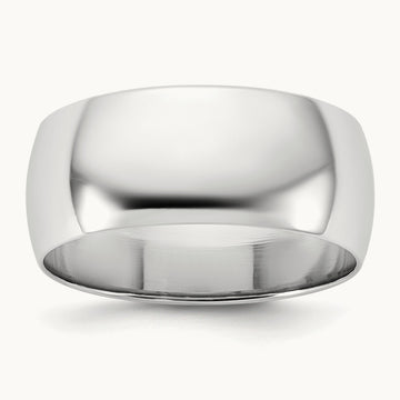 Half Round Band, 8mm, 10K White Gold