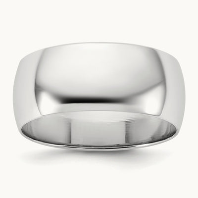 Half Round Band, 8mm, 10K White Gold