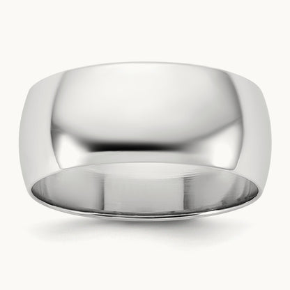 Half Round Band, 8mm, 10K White Gold