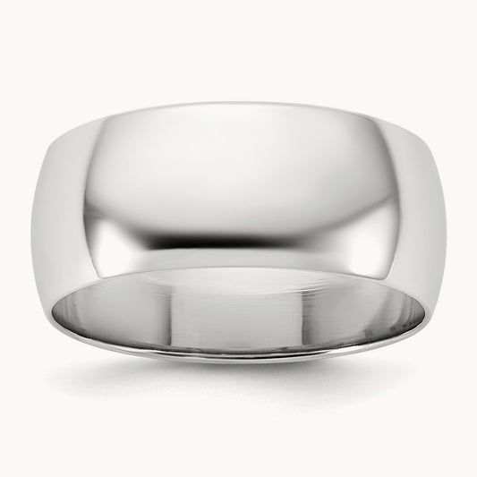 Half Round Band, 8mm, 10K White Gold