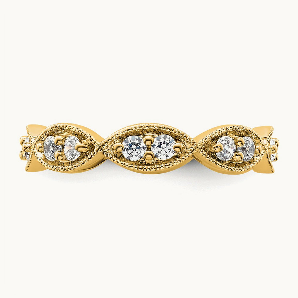 Polished Vintage Pave Diamond Eternity Band, 14K Gold — 14K Yellow Gold