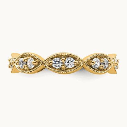 Polished Vintage Pave Diamond Eternity Band, 14K Gold — 14K Yellow Gold