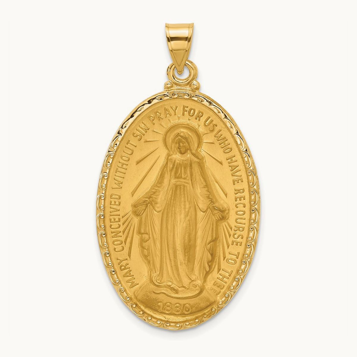 Satin and Polished Miraculous Medal Solid Oval Pendant — 45mm