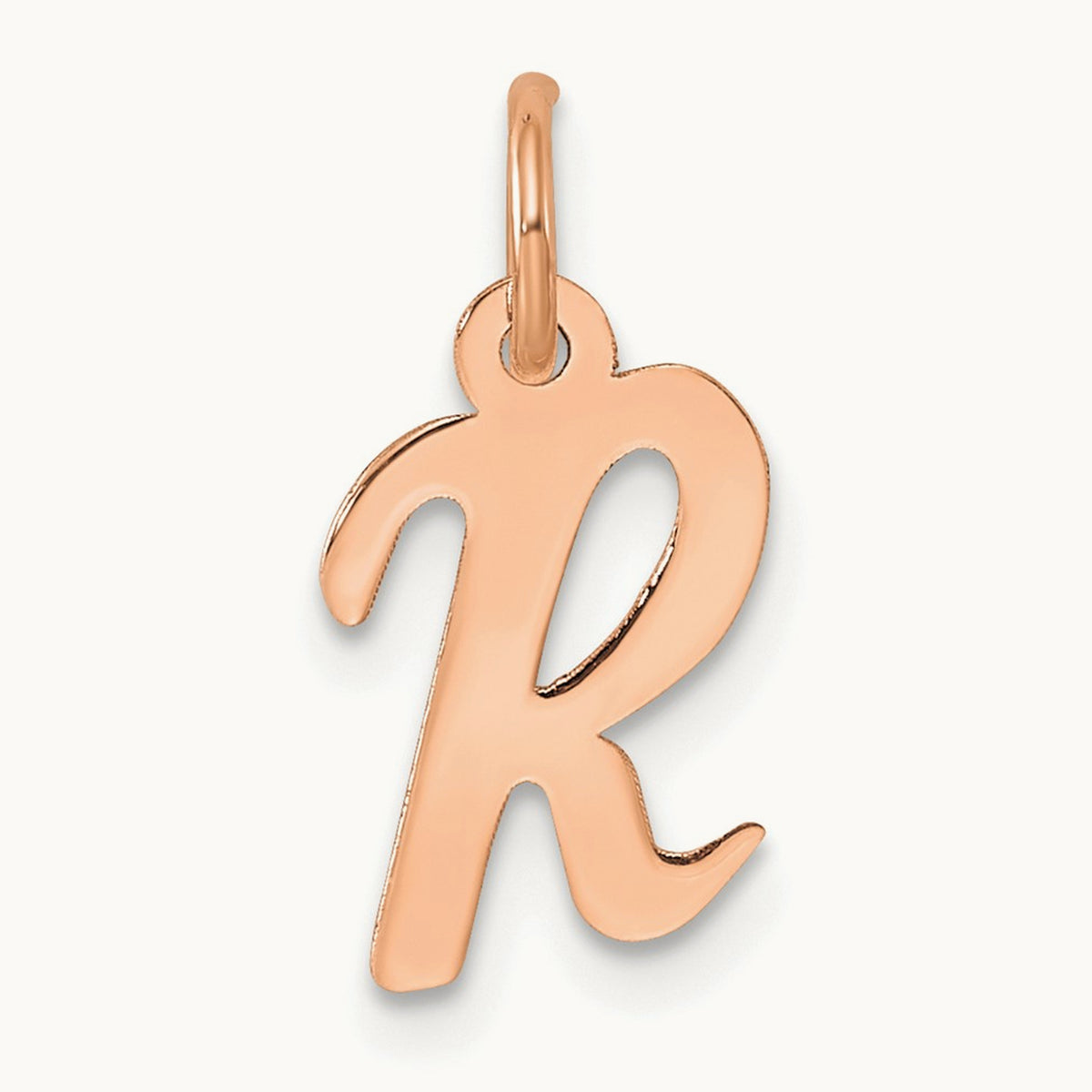 Small Script Letter R Initial Charm, 14K Rose Gold