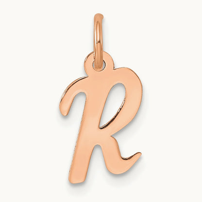 Small Script Letter R Initial Charm, 14K Rose Gold