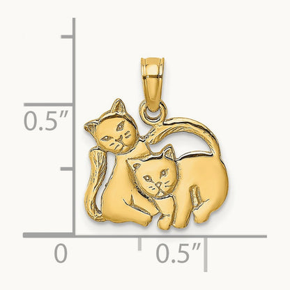 3-D Polished Two Kittens Charm, 14K