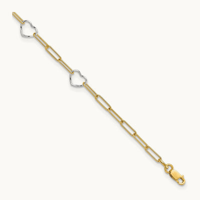 Paperclip Link Heart 9in Plus 1in ext. Anklet, 14K Two-tone