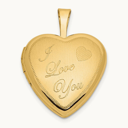 Polished & Satin I LOVE YOU Heart Locket, 16mm, 14K