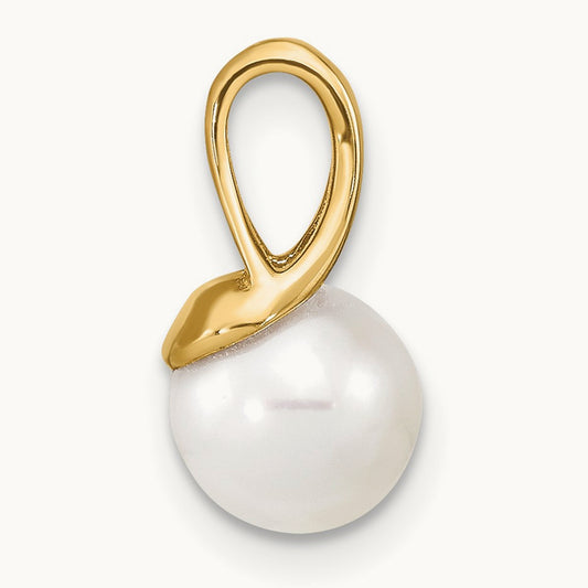 7- White Freshwater Cultured Pearl Polished Pendant, 8mm, 14K