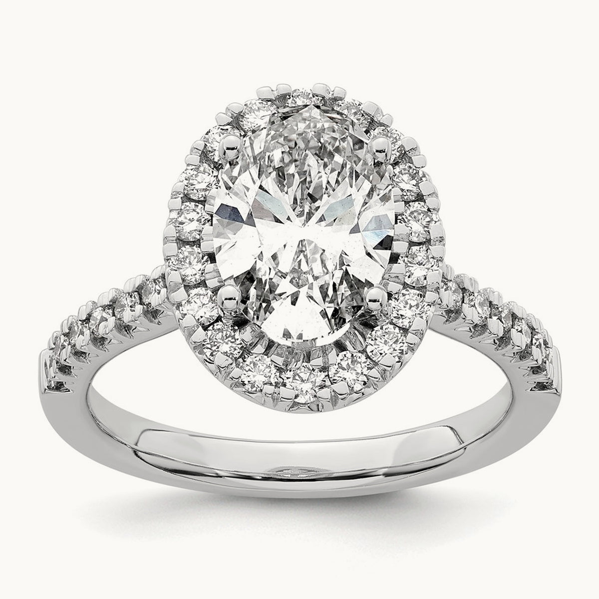 Oval Halo Engagement Ring, 0.25-2.50 ct tw Lab-Grown Diamond — 2 1/2 ct, VS/SI (Great) · Certified, 14K White Gold