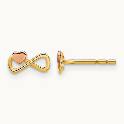 Infinity with Heart Post Earrings, 14K Two-tone