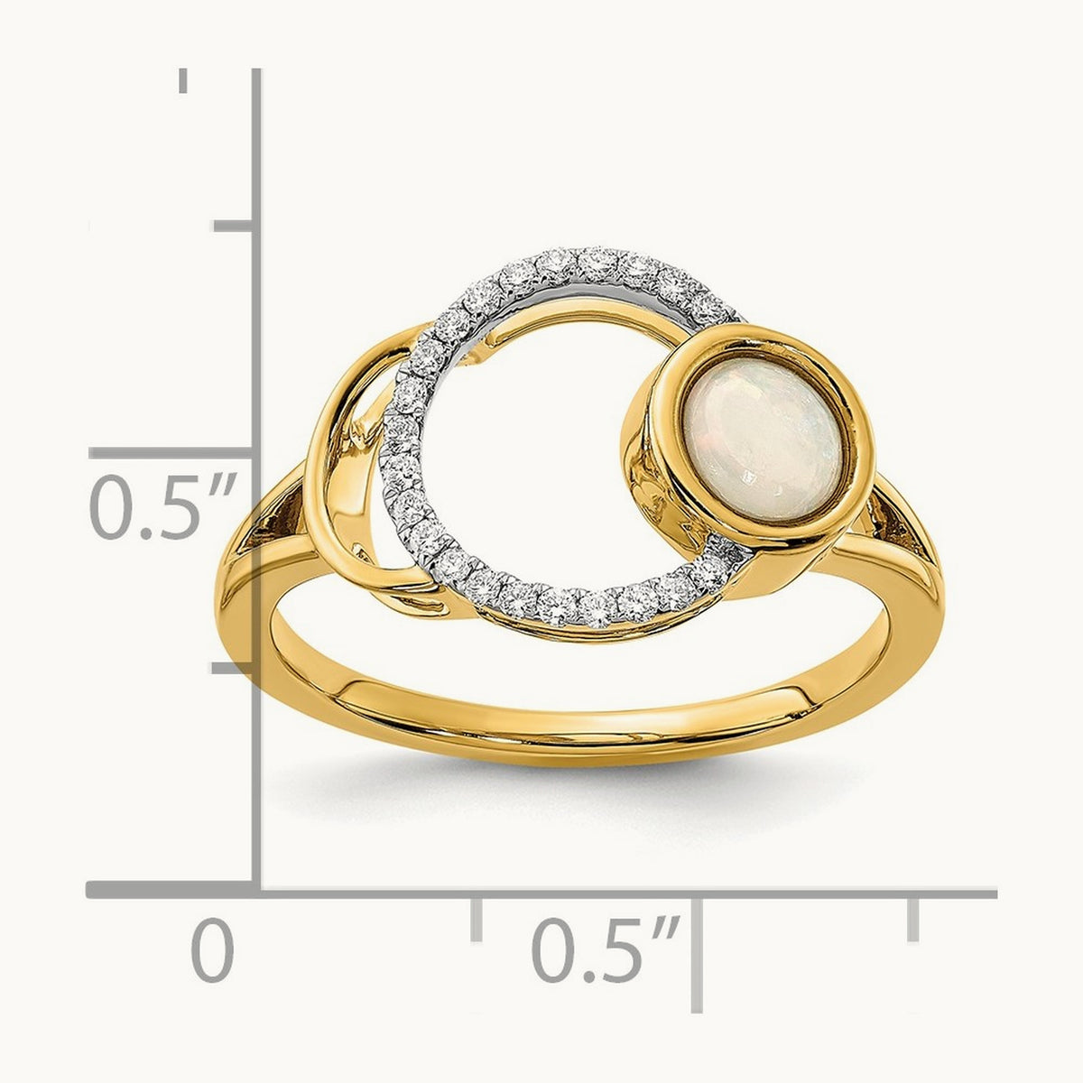 Polished Diamond & Opal Circle Ring, 14K