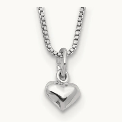 14 Inch Puffed Heart Necklace w/Pink Gift Pouch, Sterling Silver